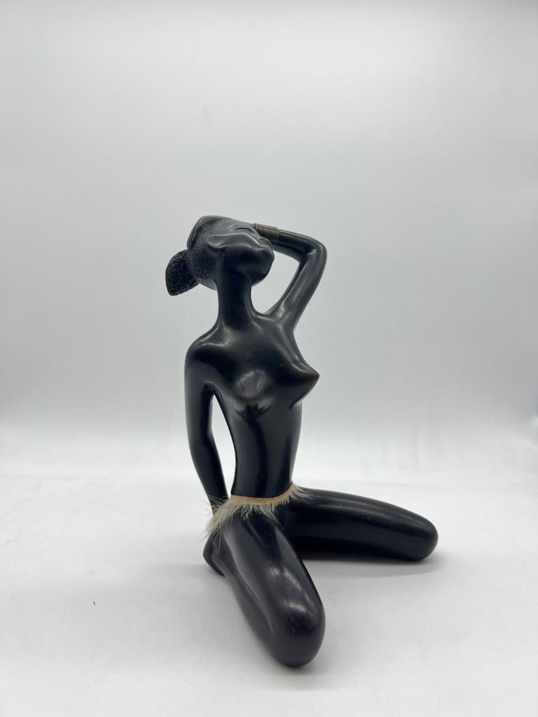Ceramic signed African Woman Figurine Sculpture by Leopold Anzengruber, Austria Vienna, For Sale