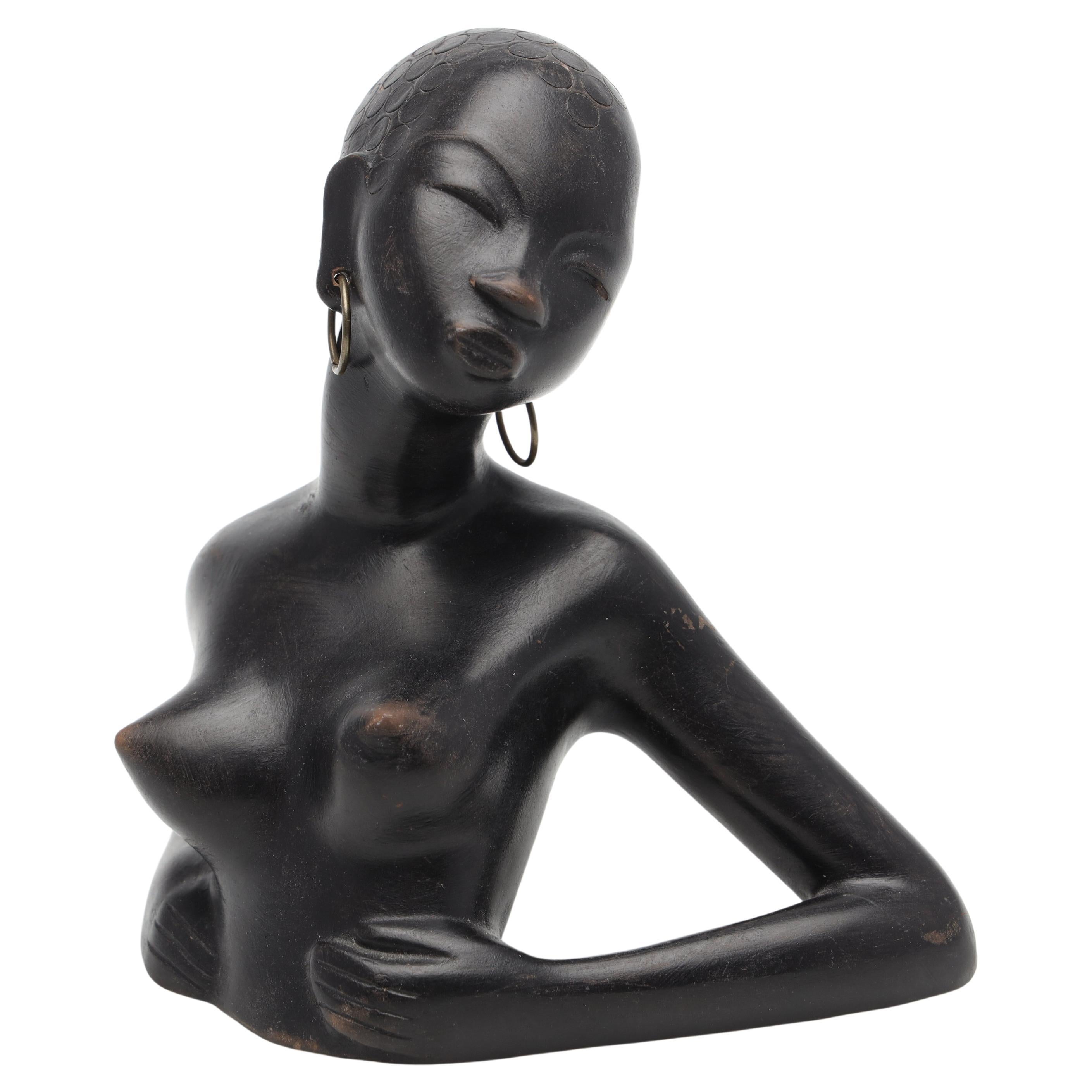 African Woman Figurine Sculpture By Leopold Anzengruber