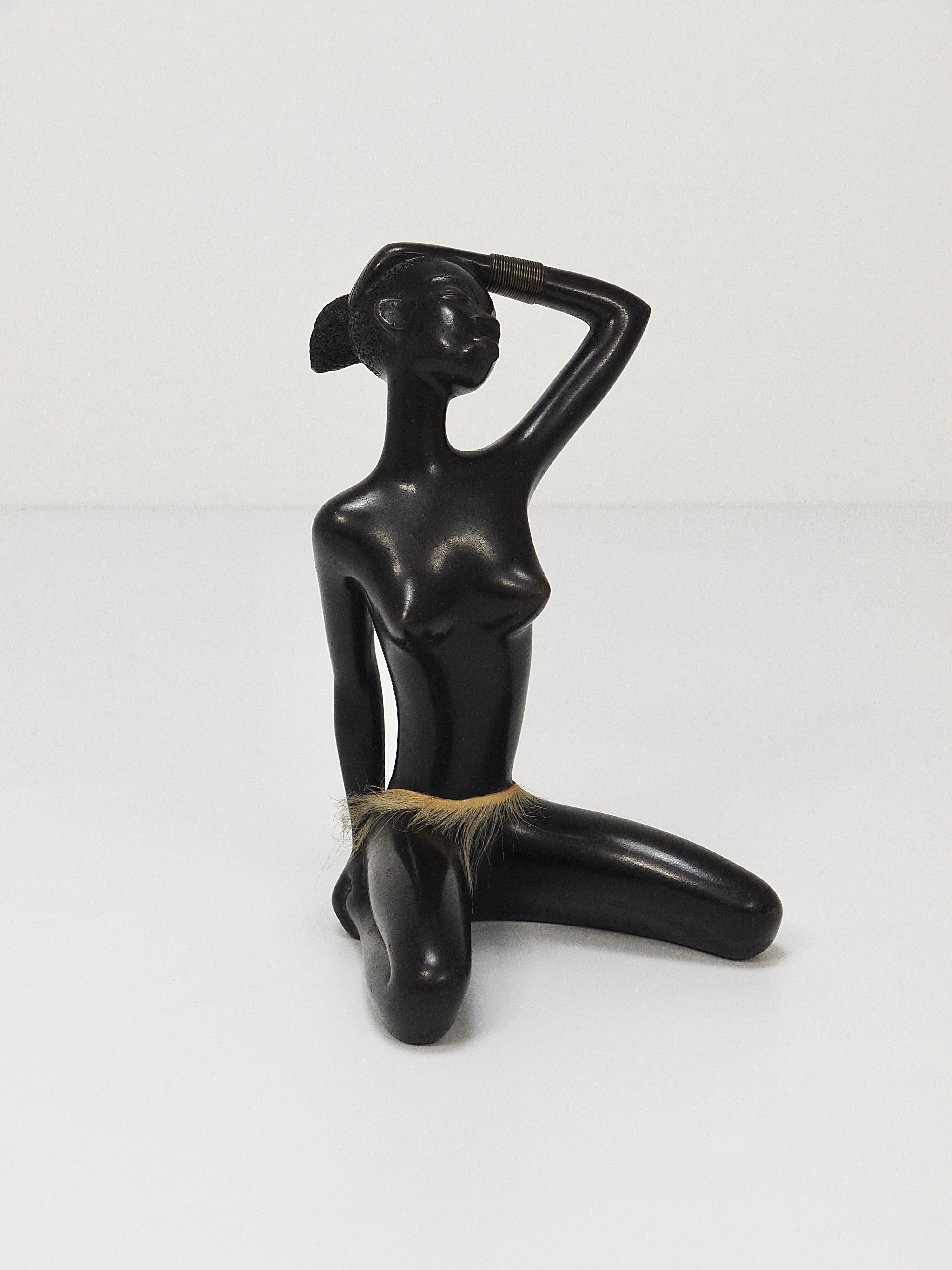 African Woman Figurine Sculpture by Leopold Anzengruber, Vienna, Austria, 1950s For Sale 9