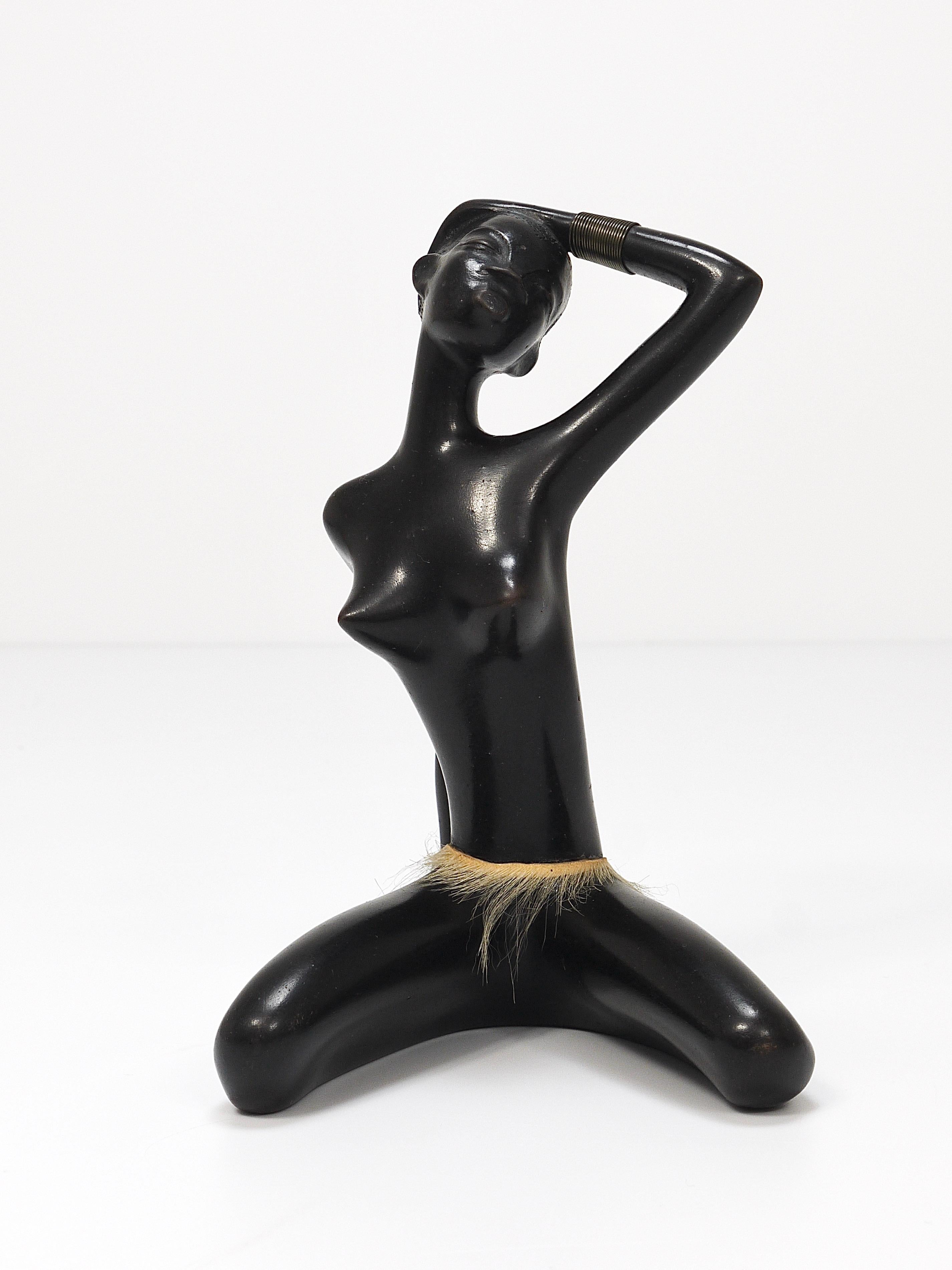 Glazed African Woman Figurine Sculpture by Leopold Anzengruber, Vienna, Austria, 1950s For Sale