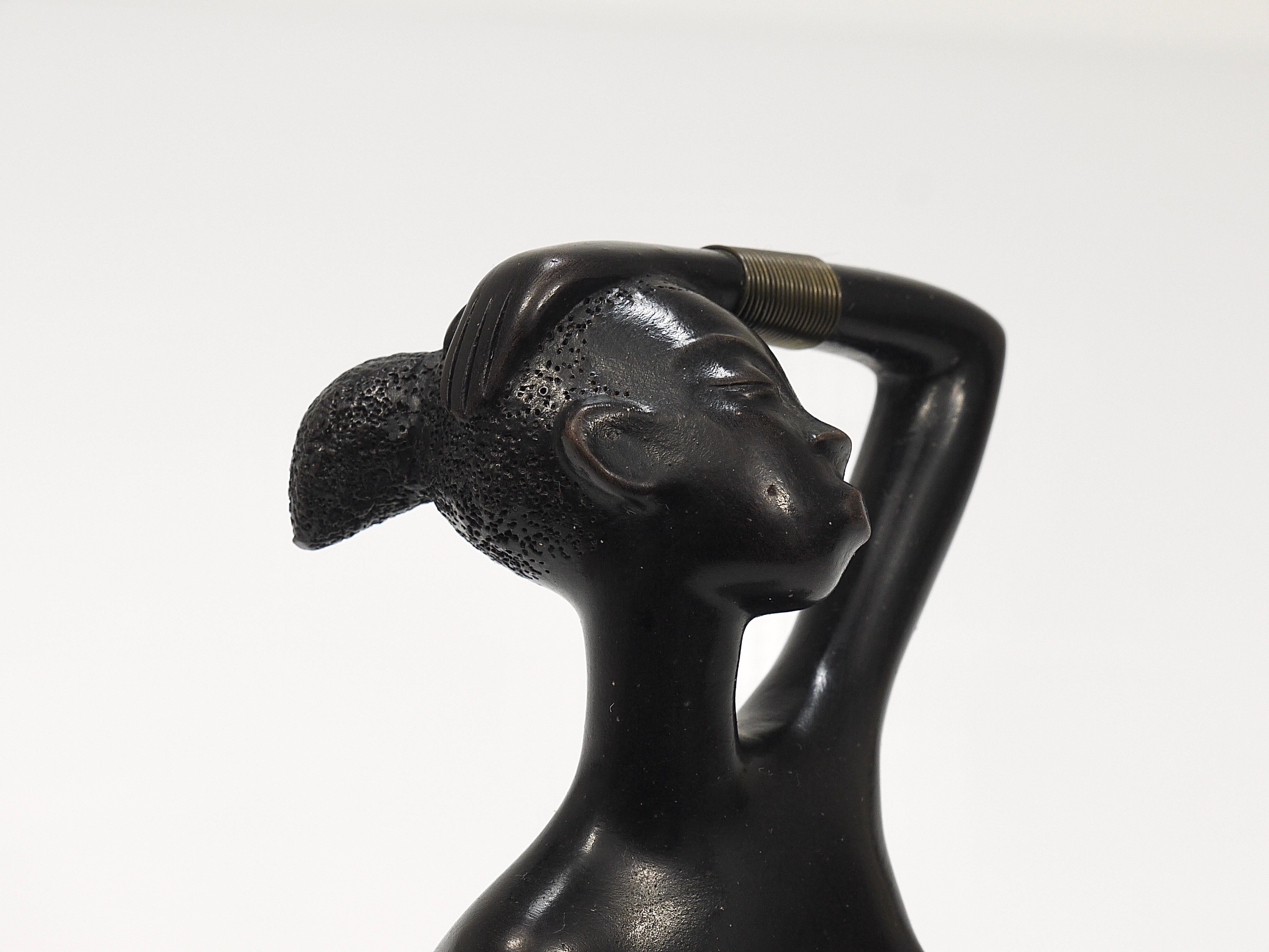 20th Century African Woman Figurine Sculpture by Leopold Anzengruber, Vienna, Austria, 1950s For Sale