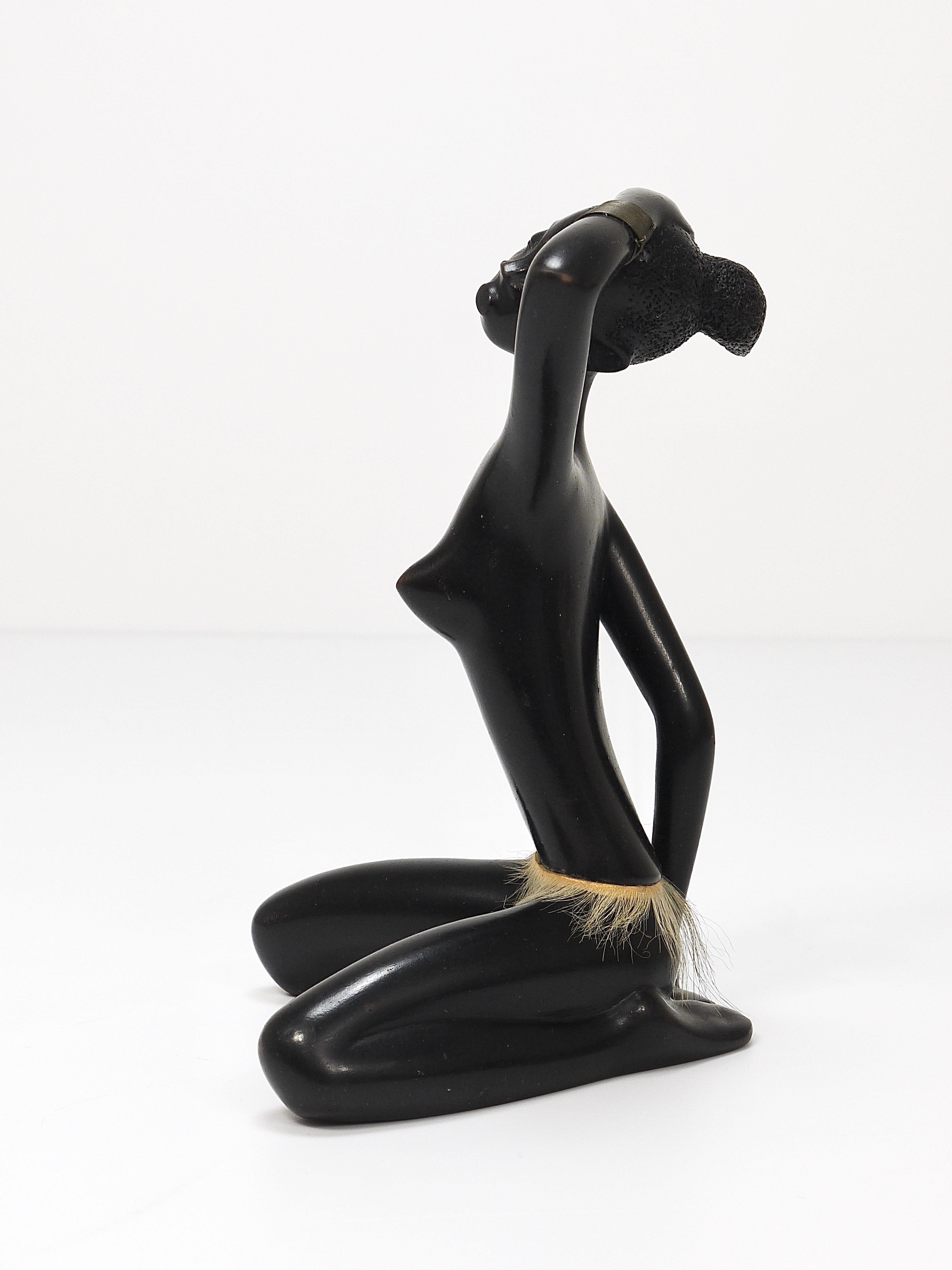 Brass African Woman Figurine Sculpture by Leopold Anzengruber, Vienna, Austria, 1950s For Sale