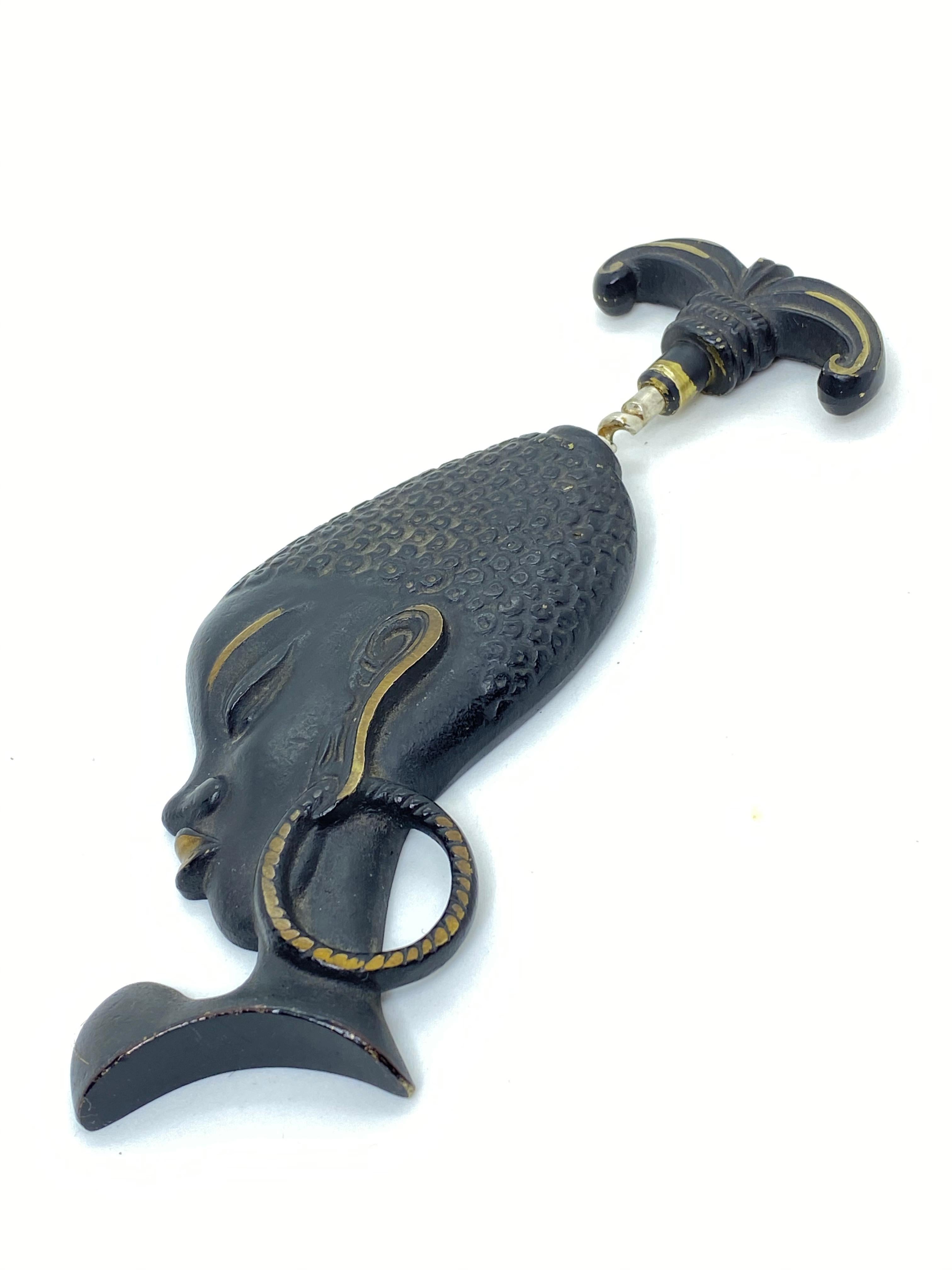 Austrian African Woman Head Corkscrew Wall Sculpture Vienna, Austria, 1950s, Midcentury