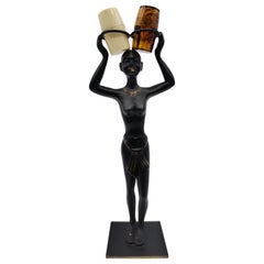 African Woman Salt and Pepper Shaker Holder, Blackened Brass, Austria