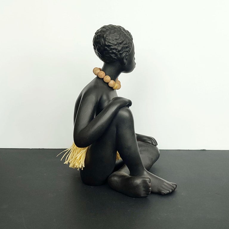 Glazed African Women Figurine by Leopold Anzengruber, Vienna 1950s For Sale