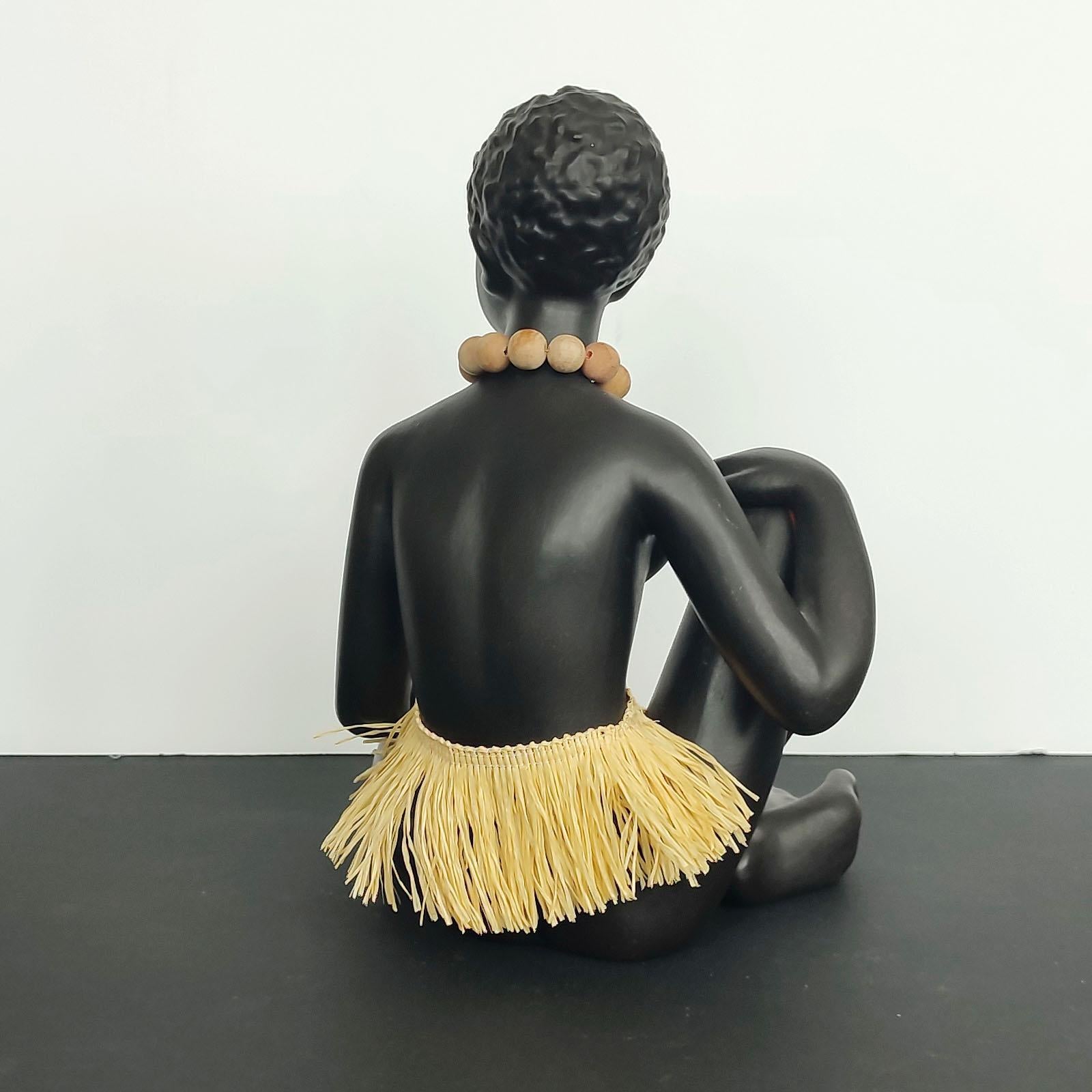 Glazed African Women Figurine by Leopold Anzengruber, Vienna 1950s For Sale
