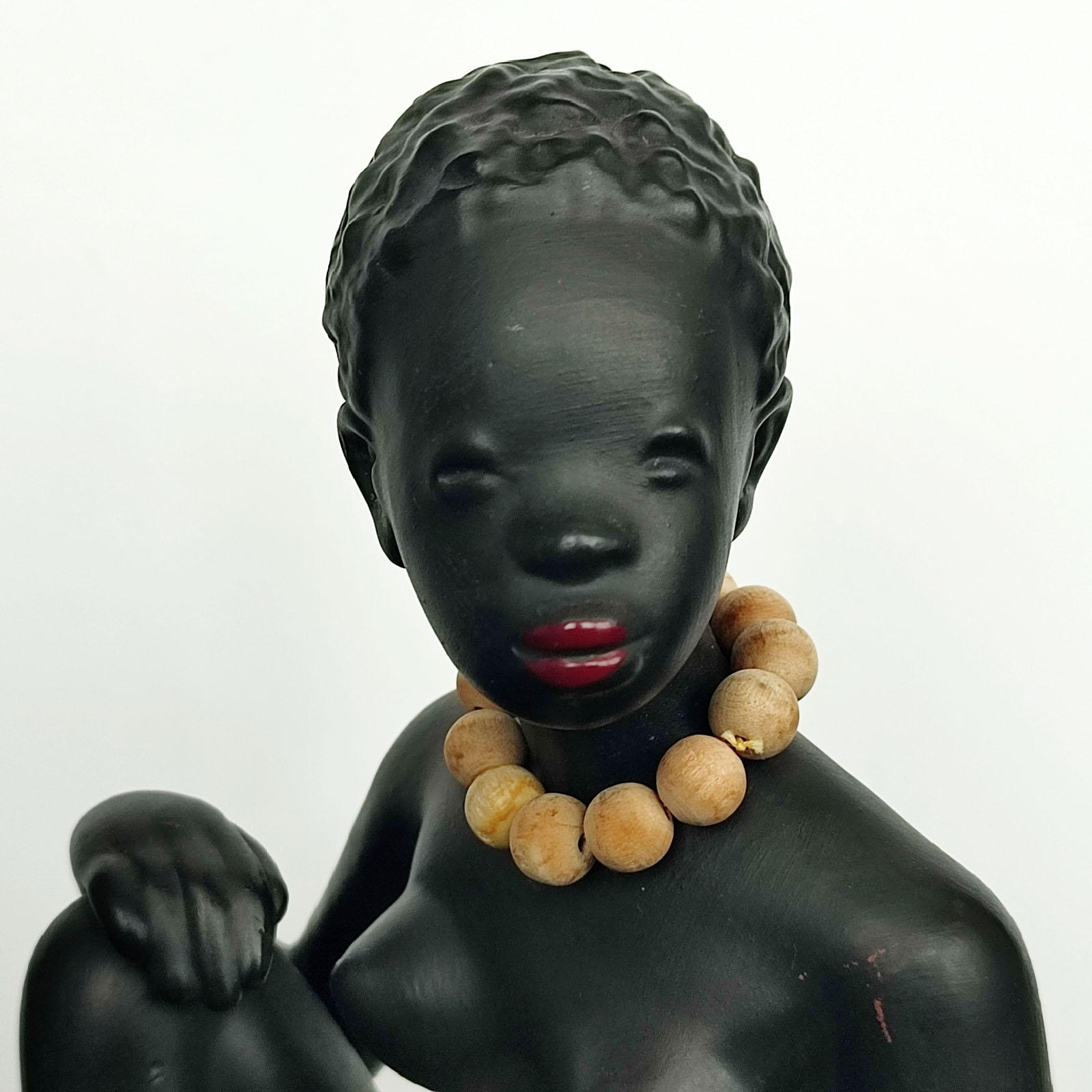 Terracotta African Women Figurine by Leopold Anzengruber, Vienna 1950s For Sale