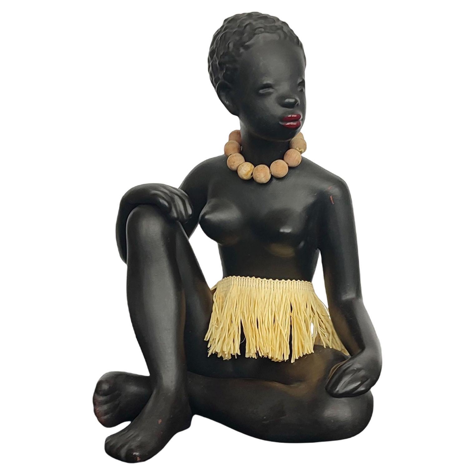 Figurilla de mujer africana de Leopold Anzengruber, Viena Años 50