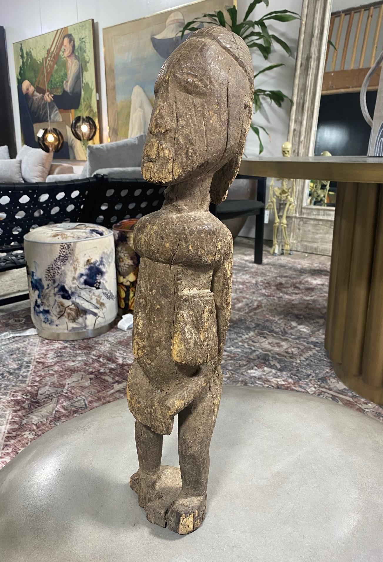 Hand-Carved African Wood Carved Dogon Fertility Figure Sculpture Statue with Custom Stand