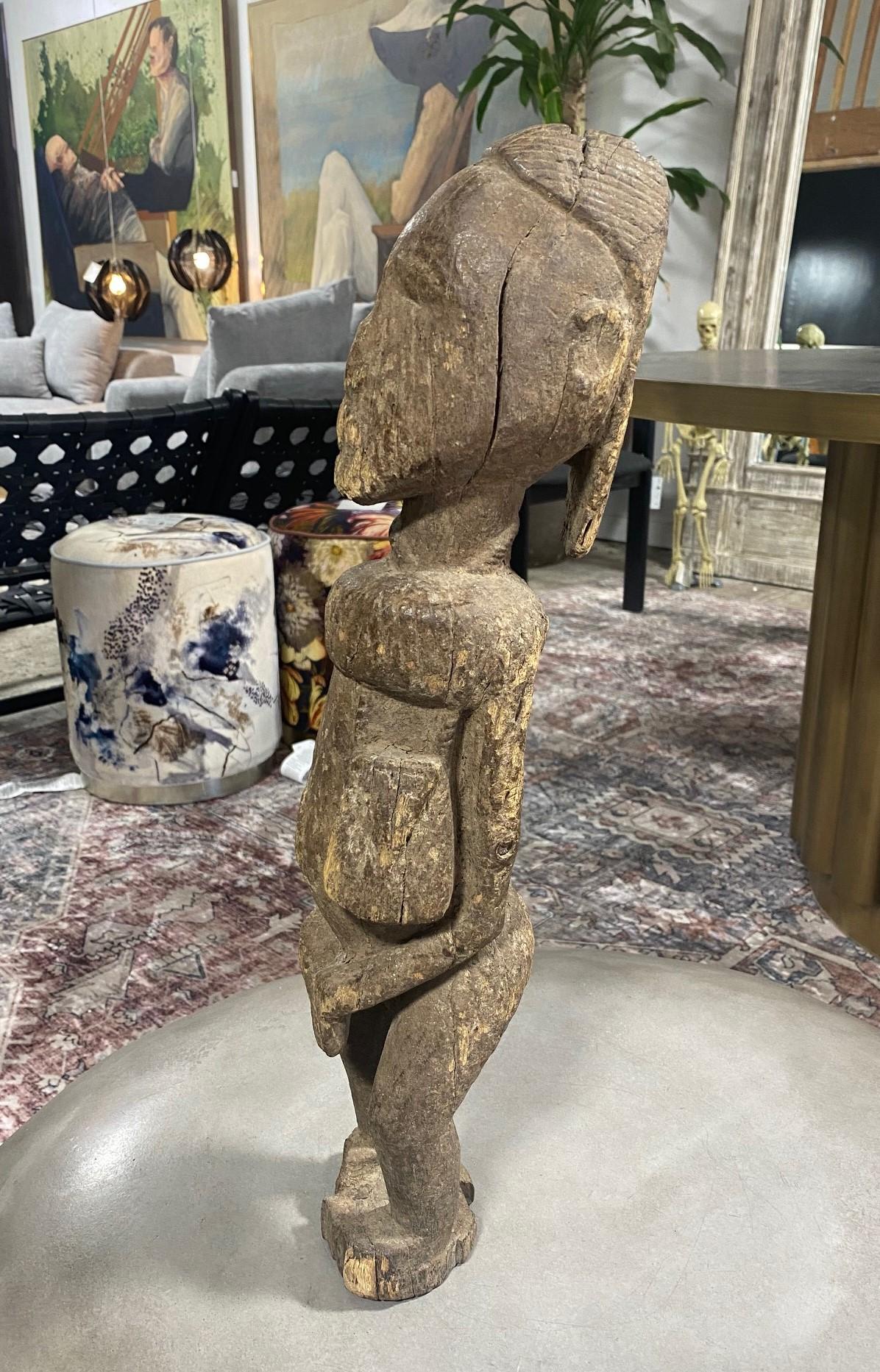 African Wood Carved Dogon Fertility Figure Sculpture Statue with Custom Stand In Good Condition In Studio City, CA