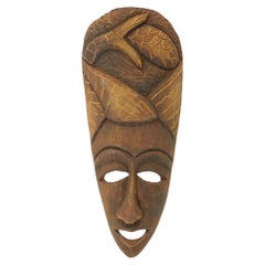 Vintage Hand-Carved African Wood Mask Sculpture from Ghana, 1970