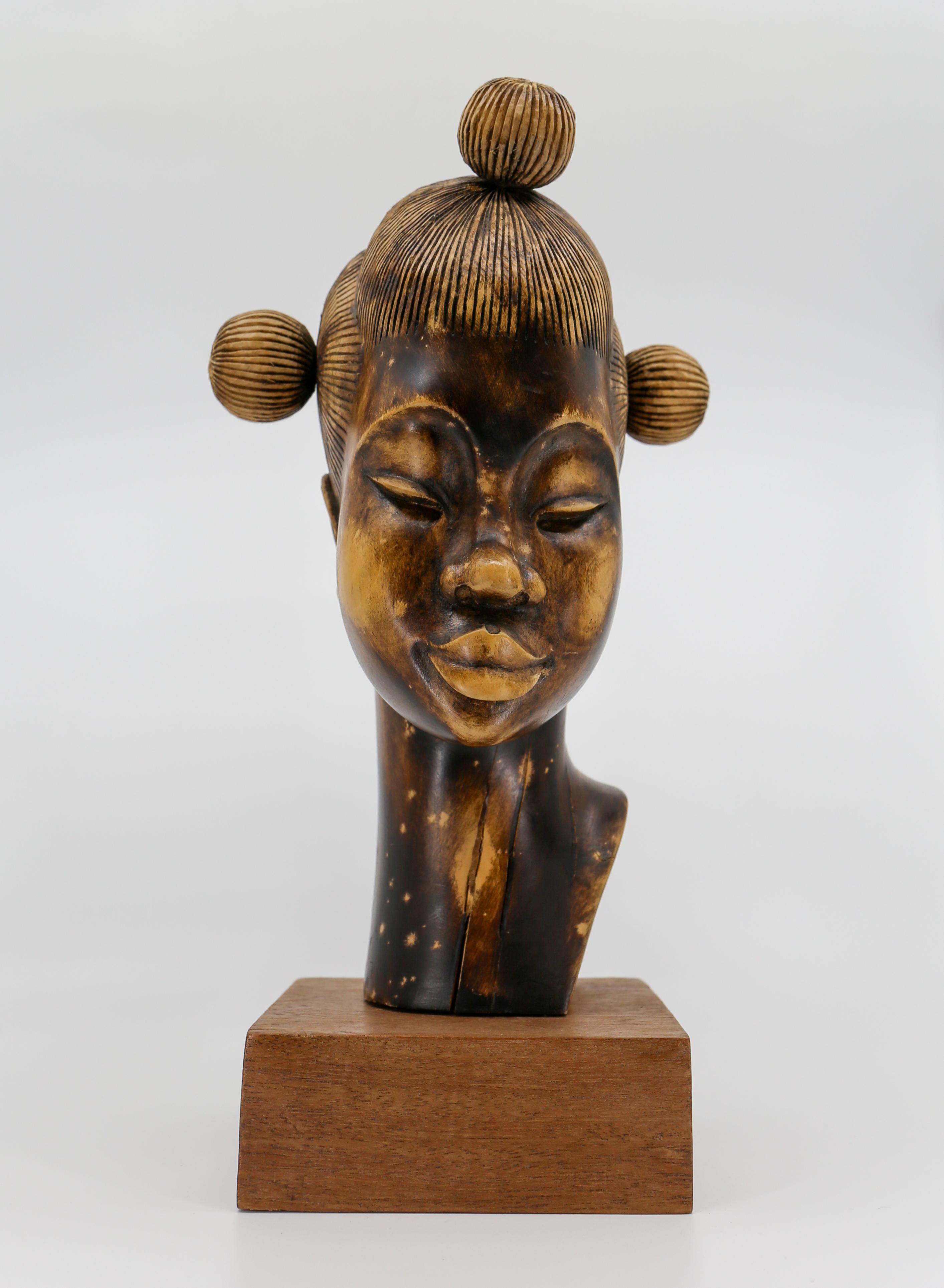 African Wood Female Bust Figurative Sculpture For Sale 4