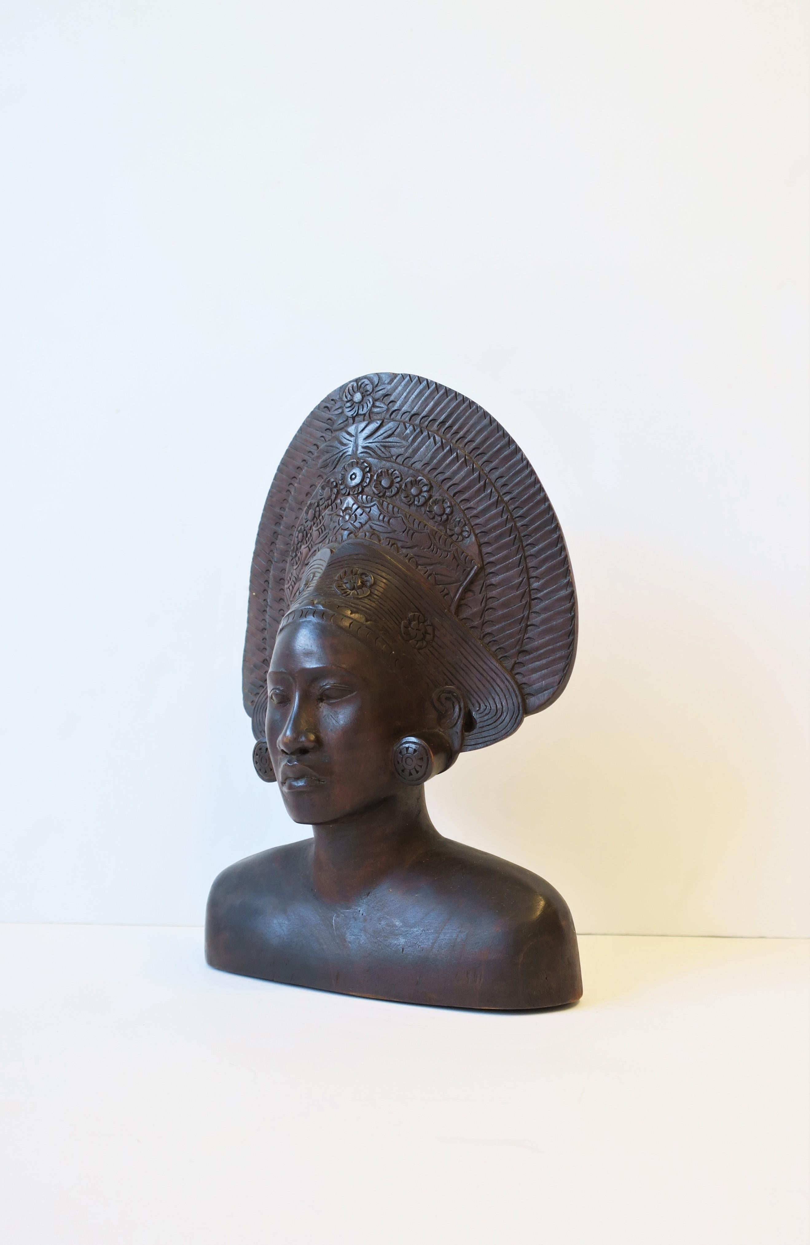 Hand-Carved African Wood Female Bust Figurative Sculpture