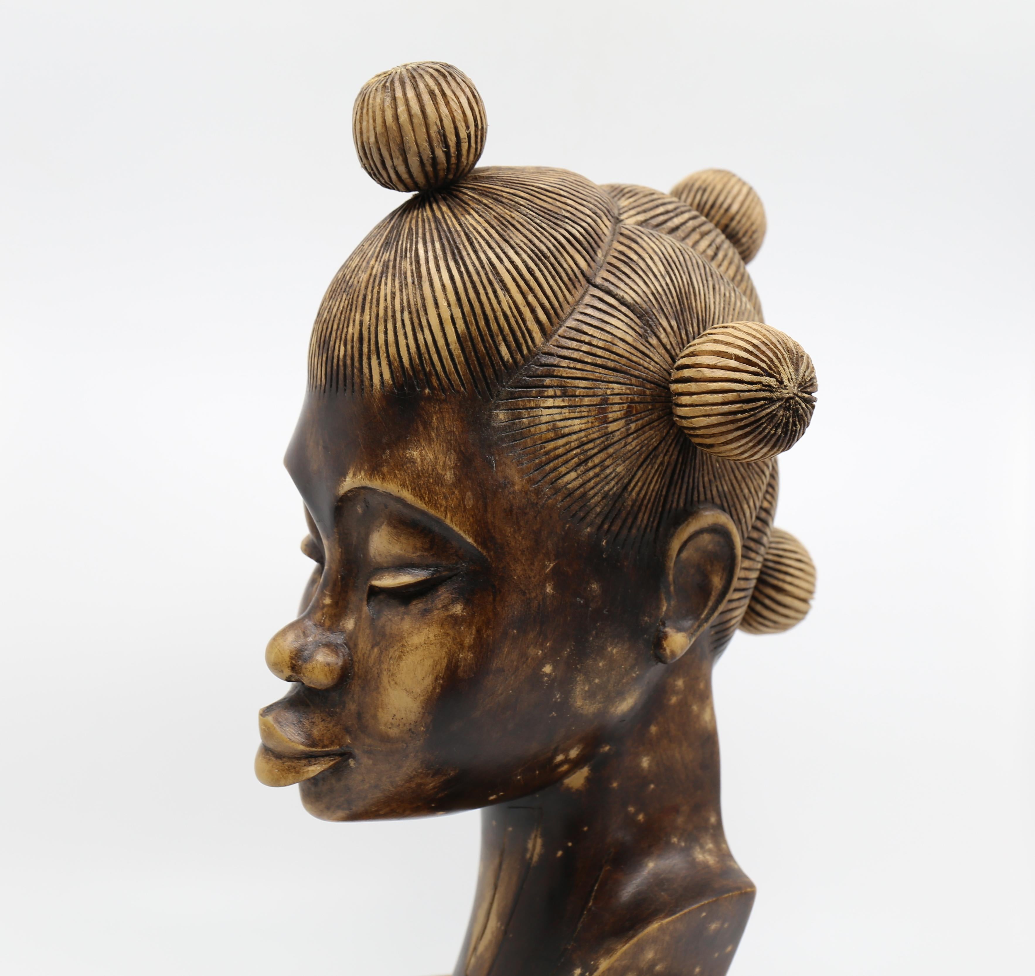 African Wood Female Bust Figurative Sculpture For Sale 2