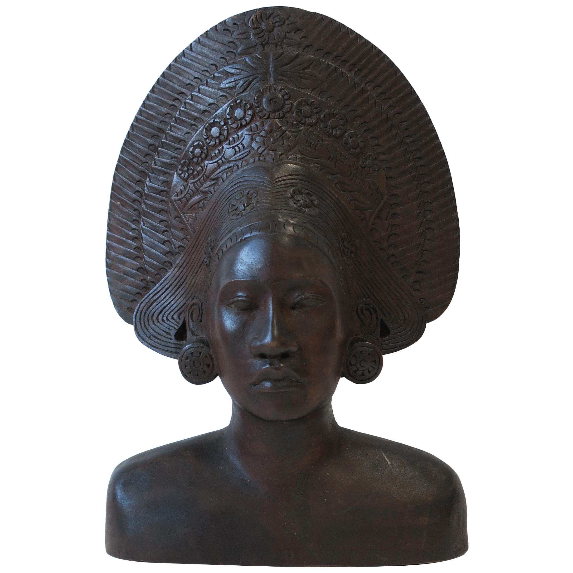 African Wood Female Bust Figurative Sculpture