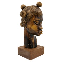 African Wood Female Bust Figurative Sculpture
