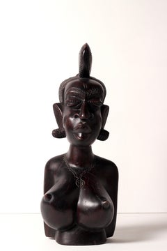 African Wood Female Bust Figurative Sculpture Mandinka Woman