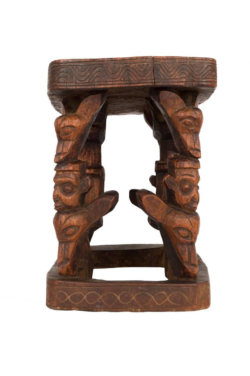 Tribal An African Wood Stool with Figures