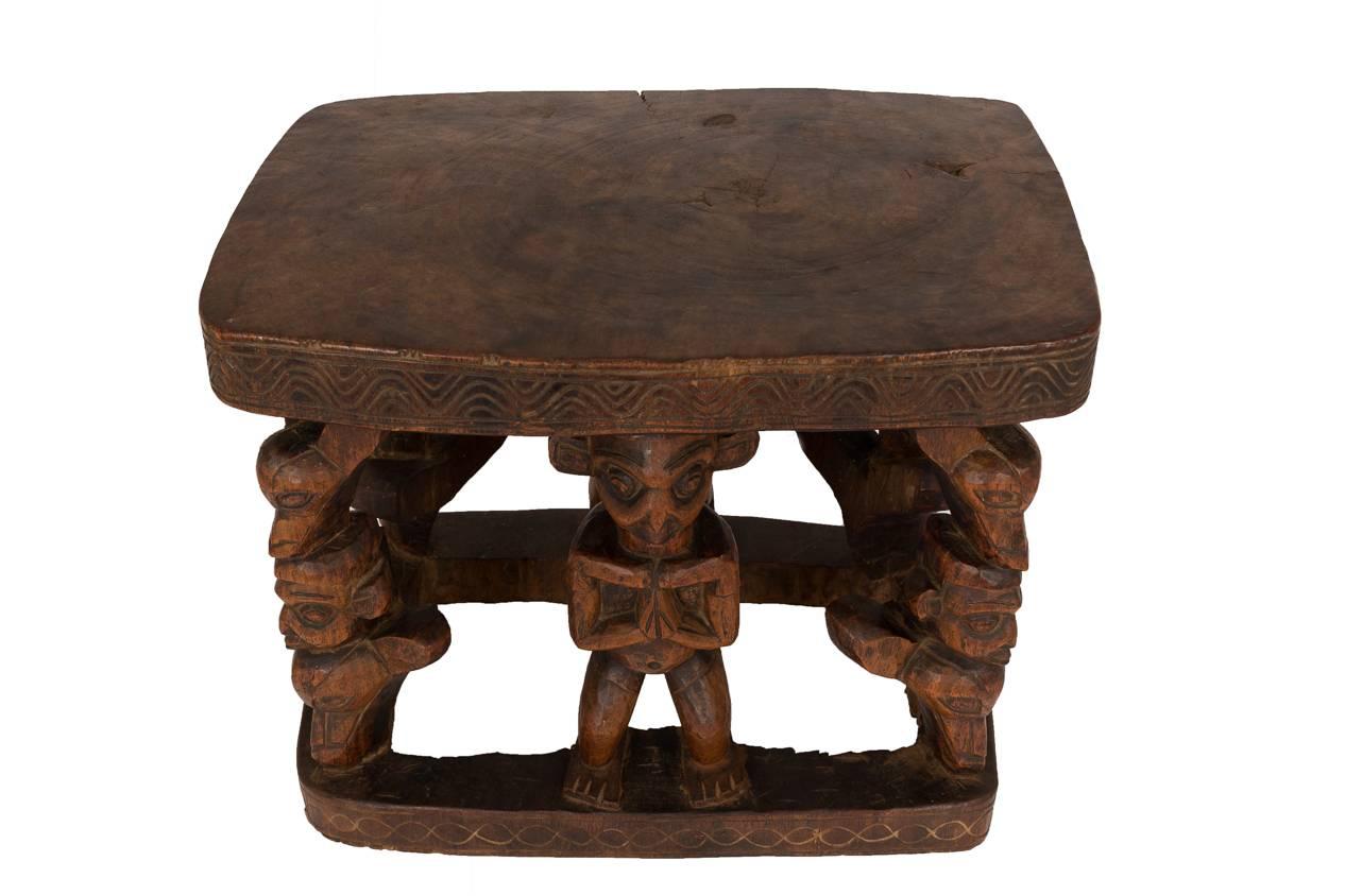 Cameroonian An African Wood Stool with Figures