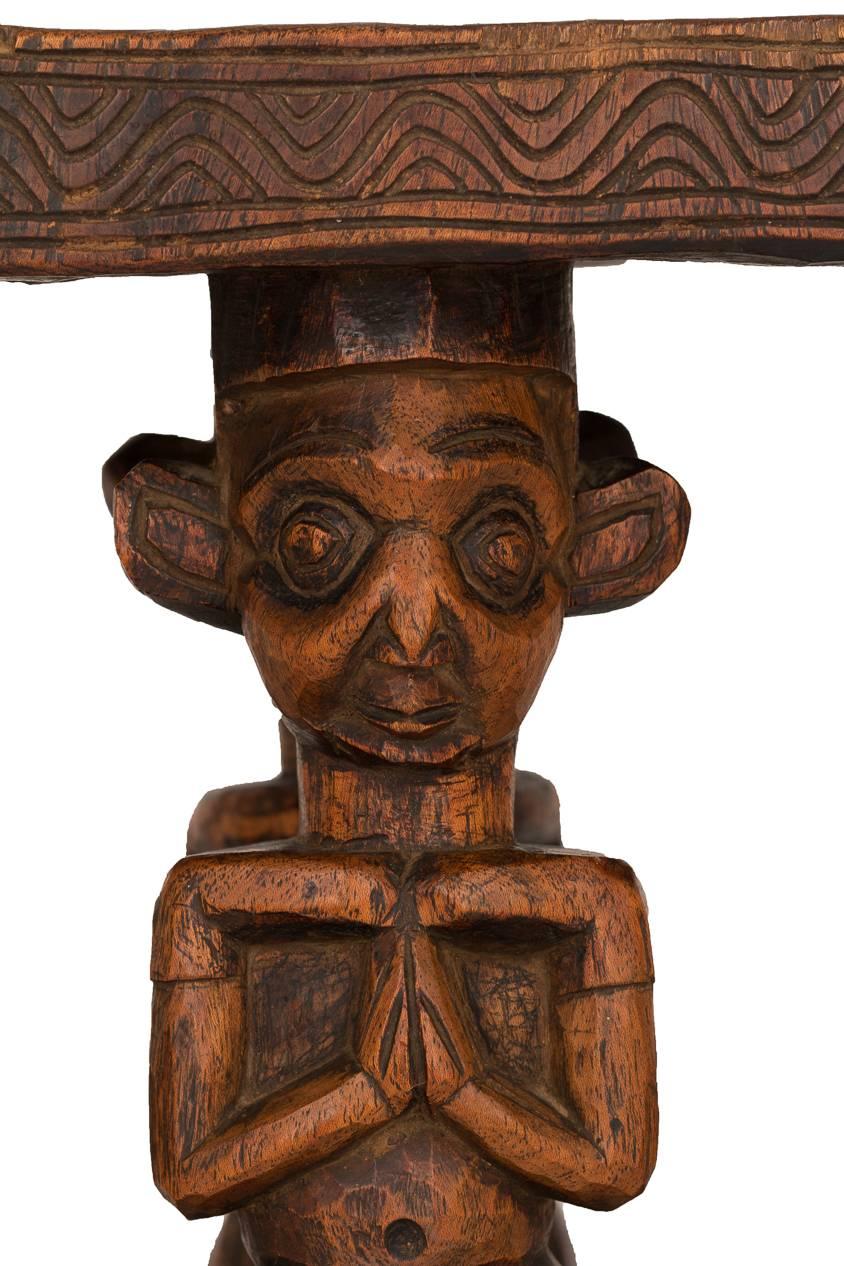 Hand-Carved An African Wood Stool with Figures