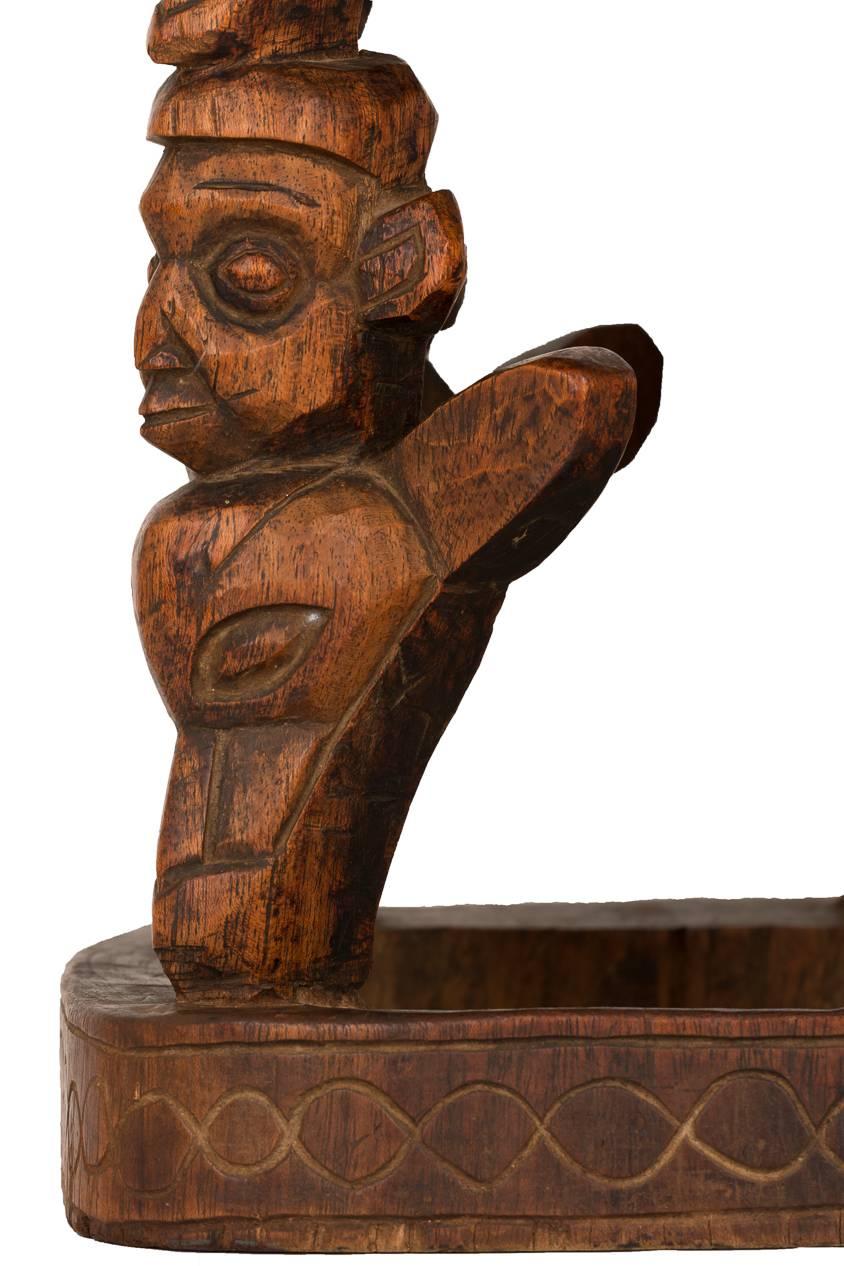 An African Wood Stool with Figures In Excellent Condition In New York, NY