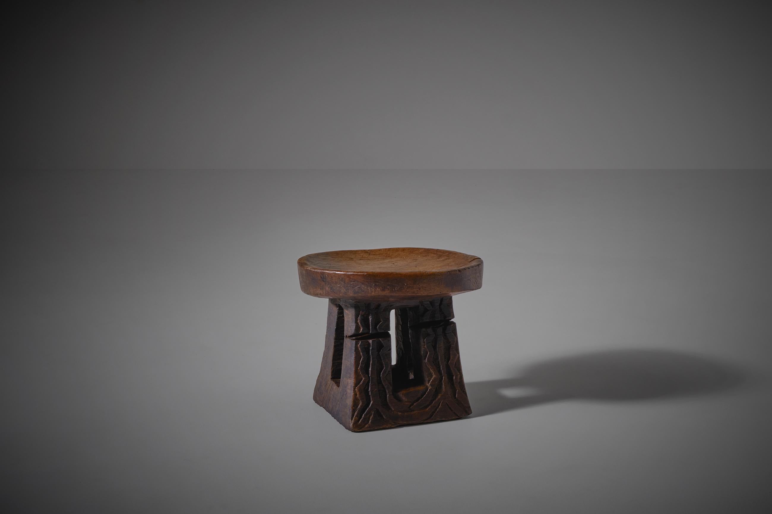 Cameroonian African Wooden Bamileke Stool, Early XX Century For Sale