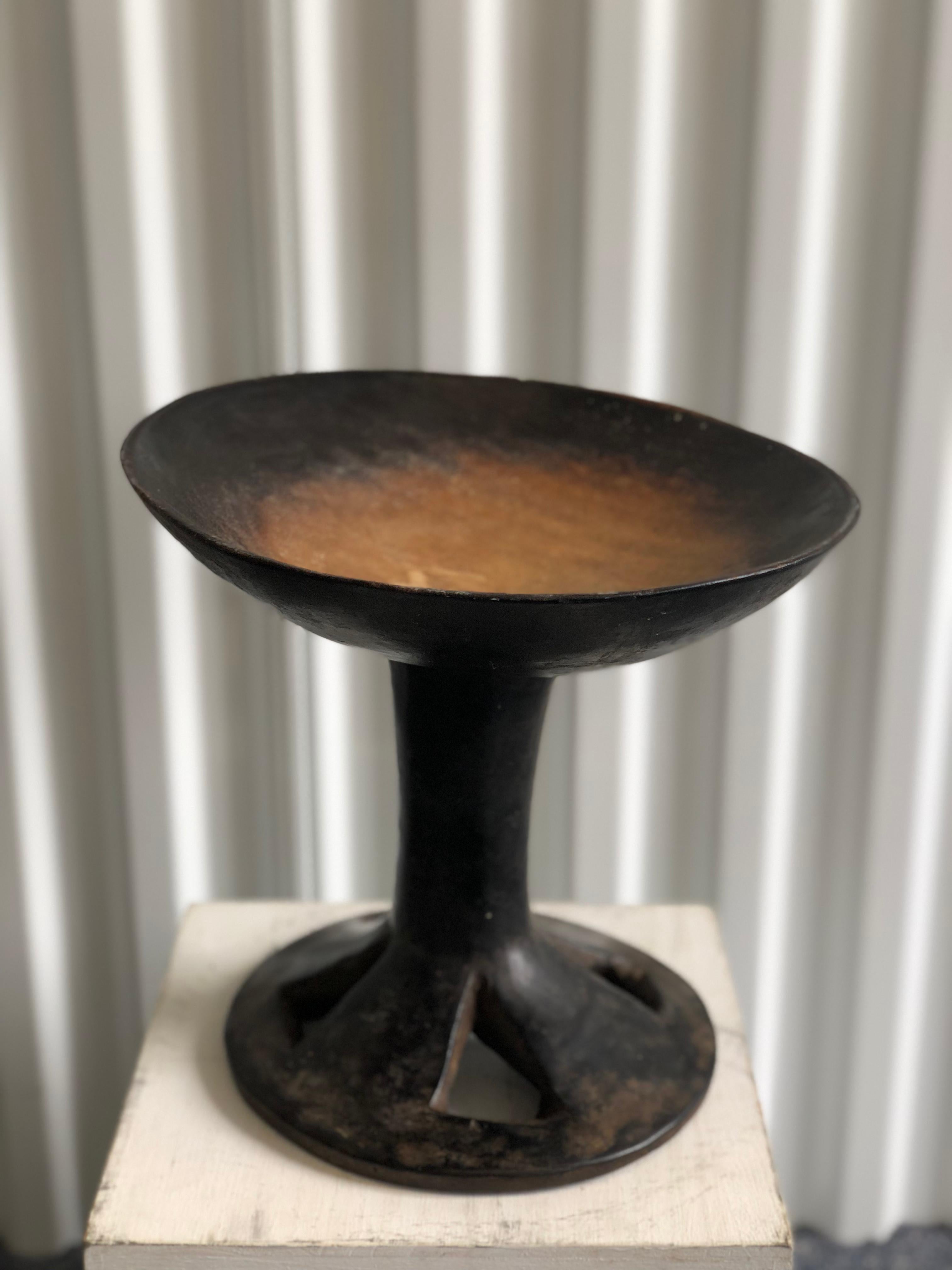 African Wooden Carved Pedestal Bowl In Good Condition In Southampton, NY