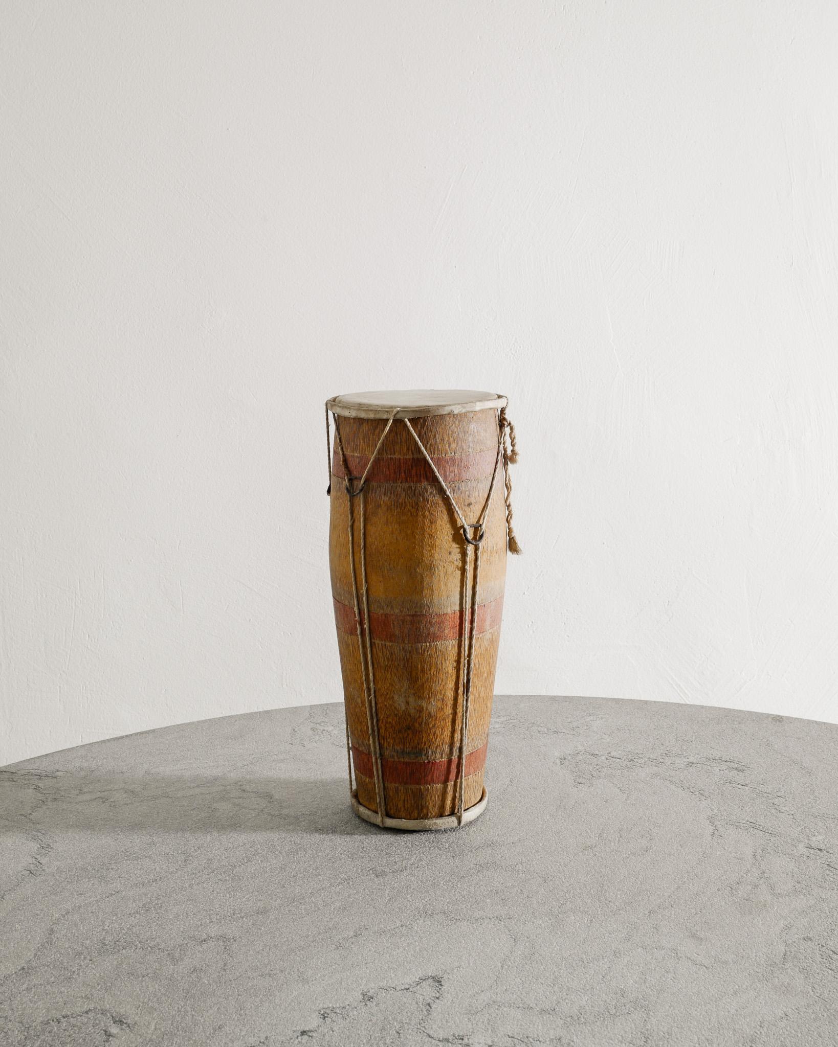 Burkinabe African Wooden Decorative Tribal Art Drum with Hide & Rope Produced Early 1900s For Sale