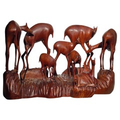 African Wooden Sculpture of a Deer Family, Belgian Congo, 1950s