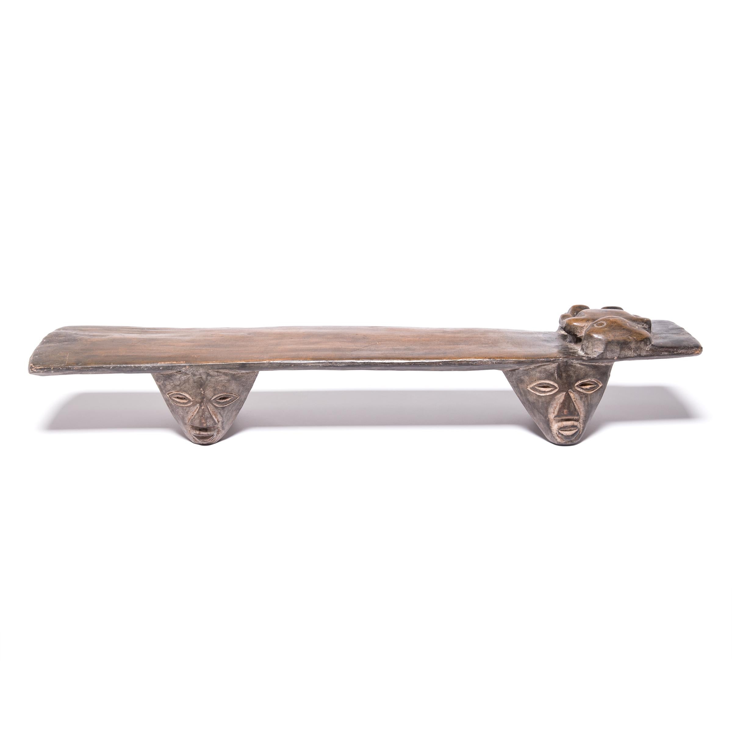 Ivorian African Wooden Stand with Figurative Headrest