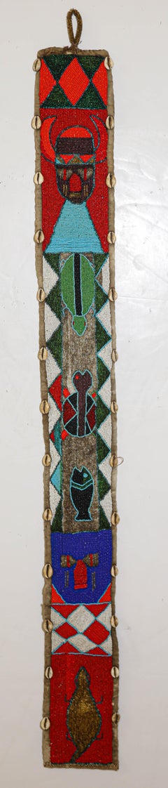 African Yoruba Diviner's Red Beaded Panel Sash 1950