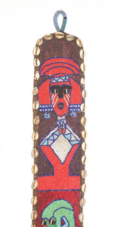 African Yoruba Diviner's Red Beaded Sash Panel 1950