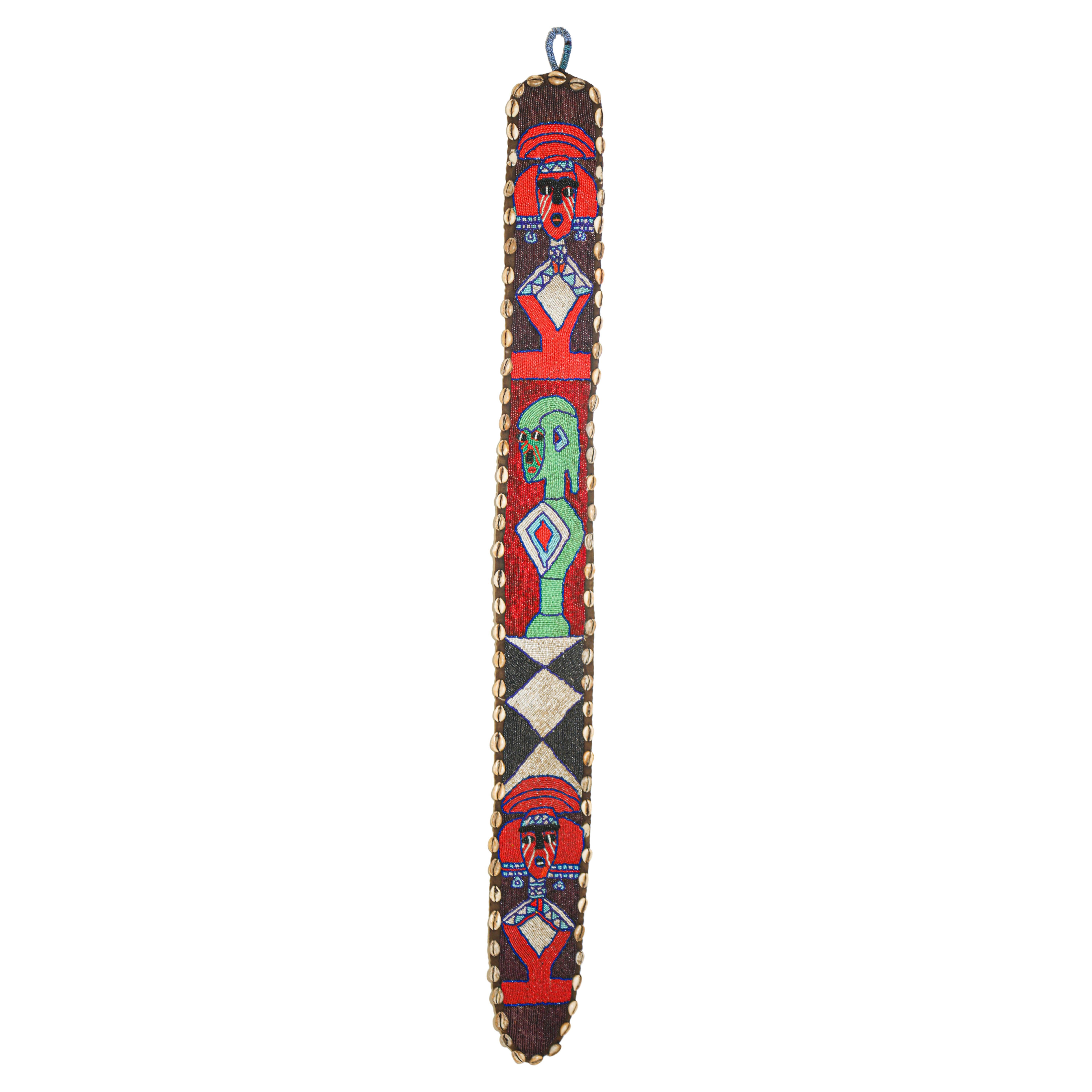 African Yoruba Diviner's Red Beaded Sash Panel 1950