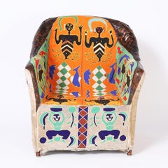 African Yoruba Glass Beaded and Leather Chair
