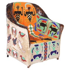 Vintage African Yoruba Glass Beaded and Leather Chair