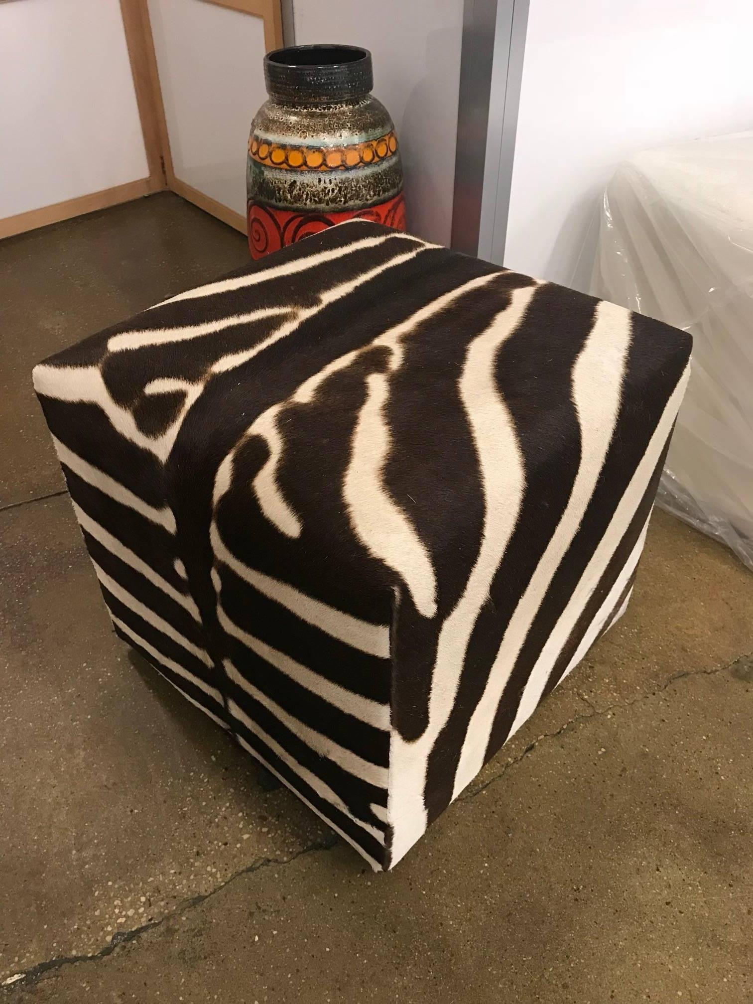 Contemporary African Zebra Cube, Ottoman For Sale