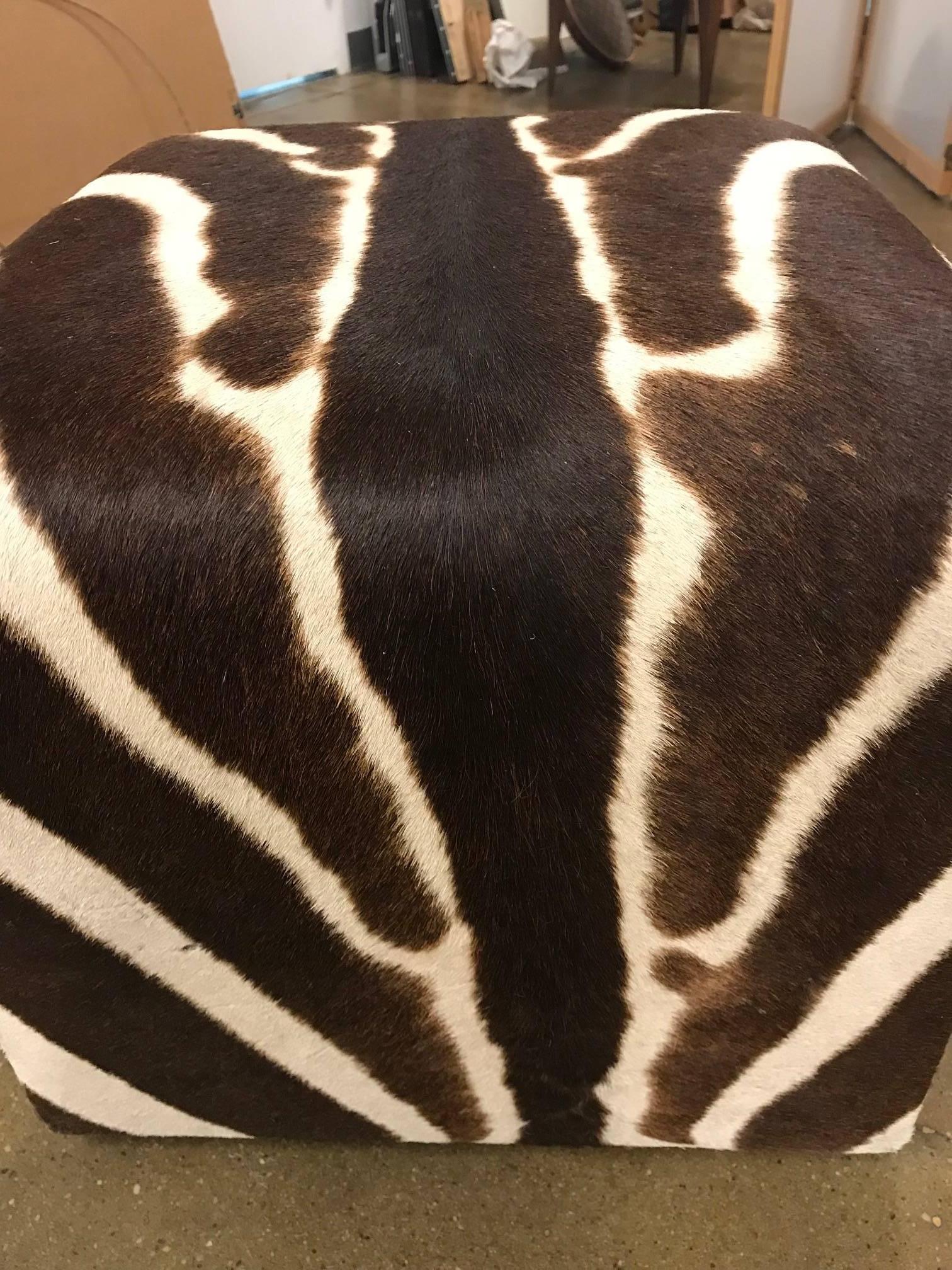 Animal Skin African Zebra Cube, Ottoman For Sale