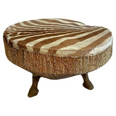 African Zebra Drum Table with Three Zebra Legs from Ghana