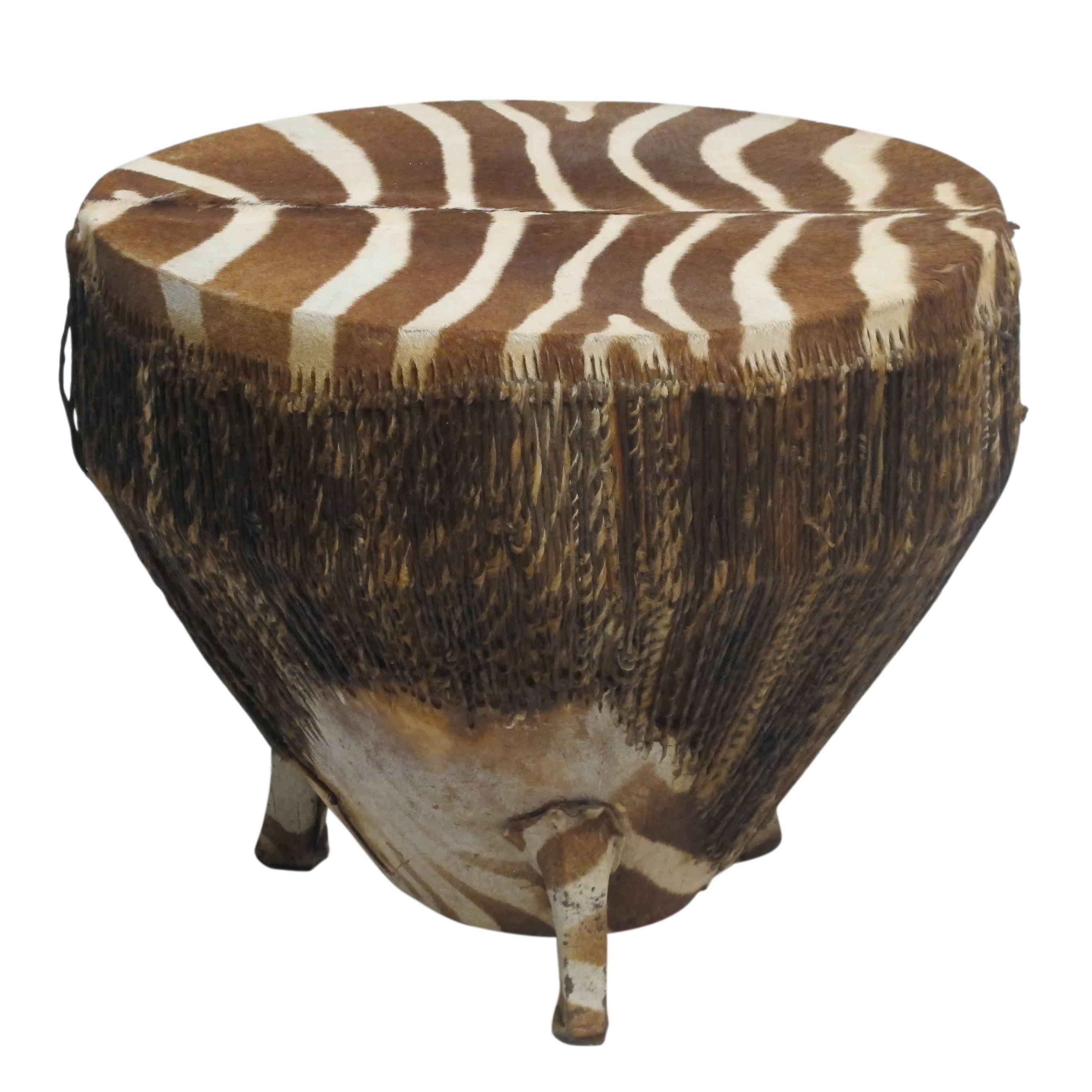 Tribal African Zebra Hide Drum