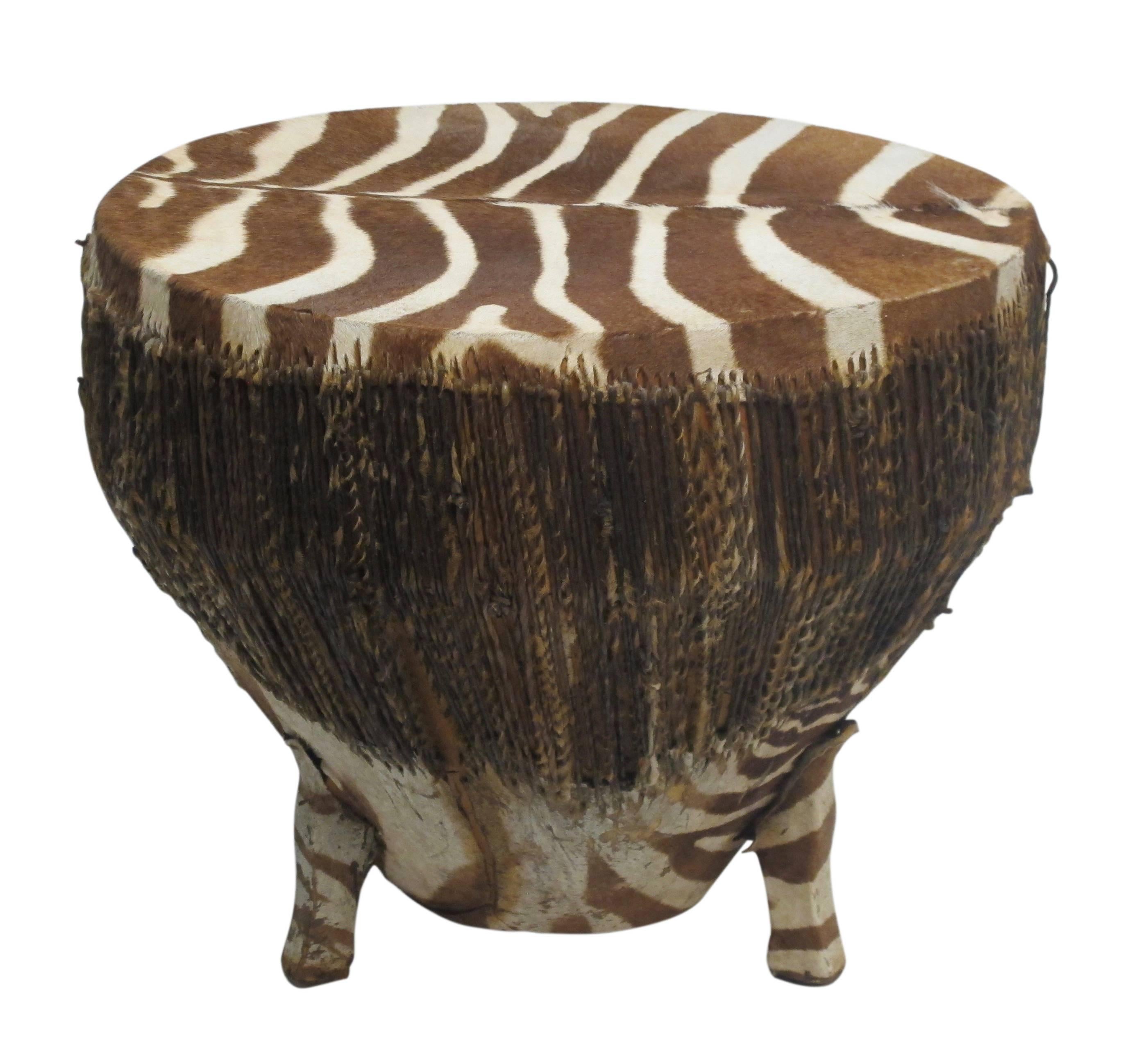Zimbabwean African Zebra Hide Drum