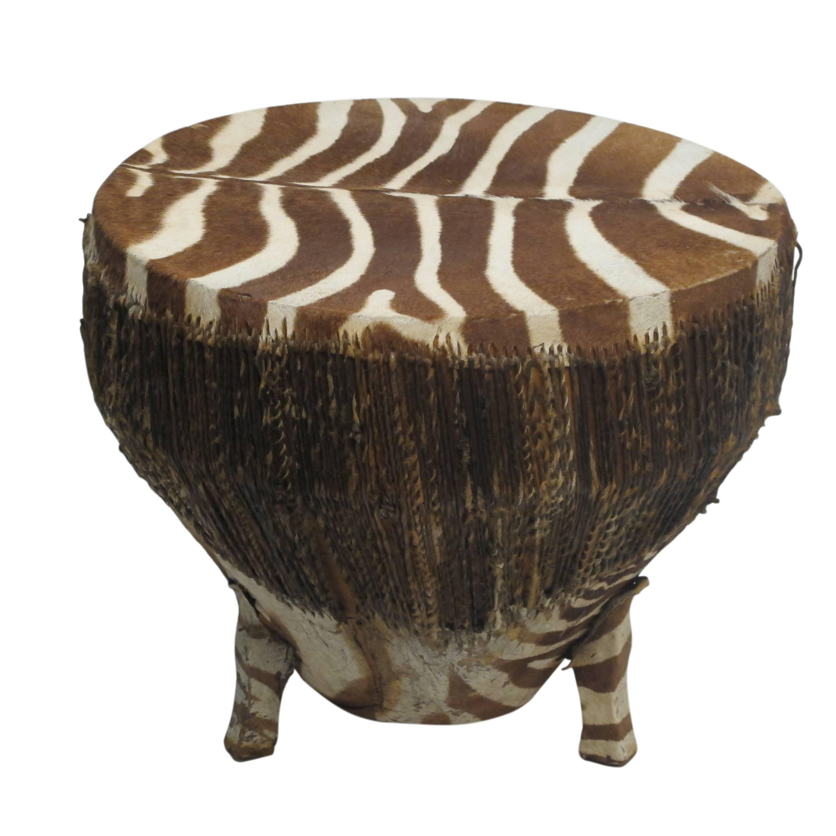 Hand-Crafted African Zebra Hide Drum
