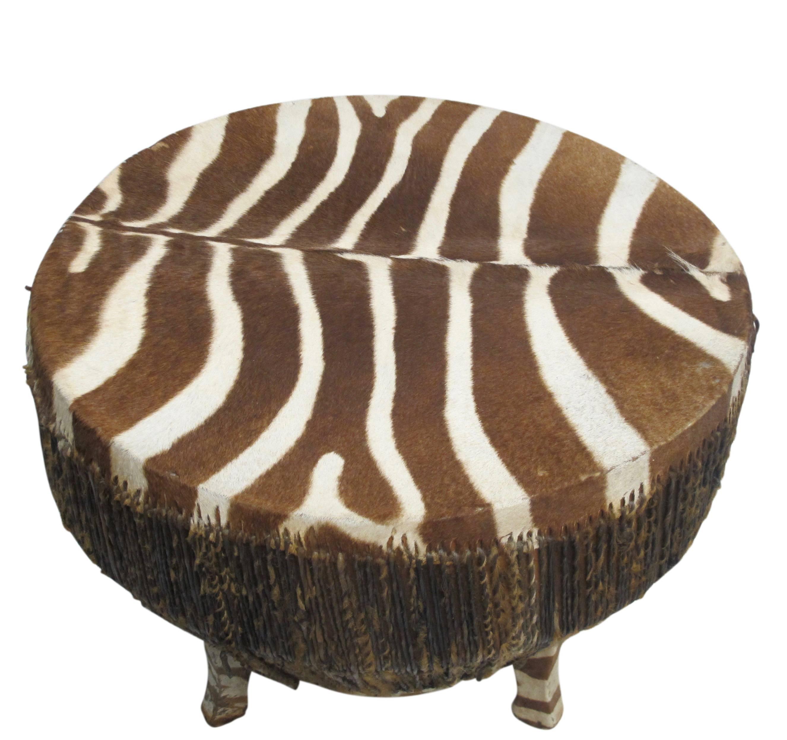African Zebra Hide Drum In Excellent Condition In San Francisco, CA