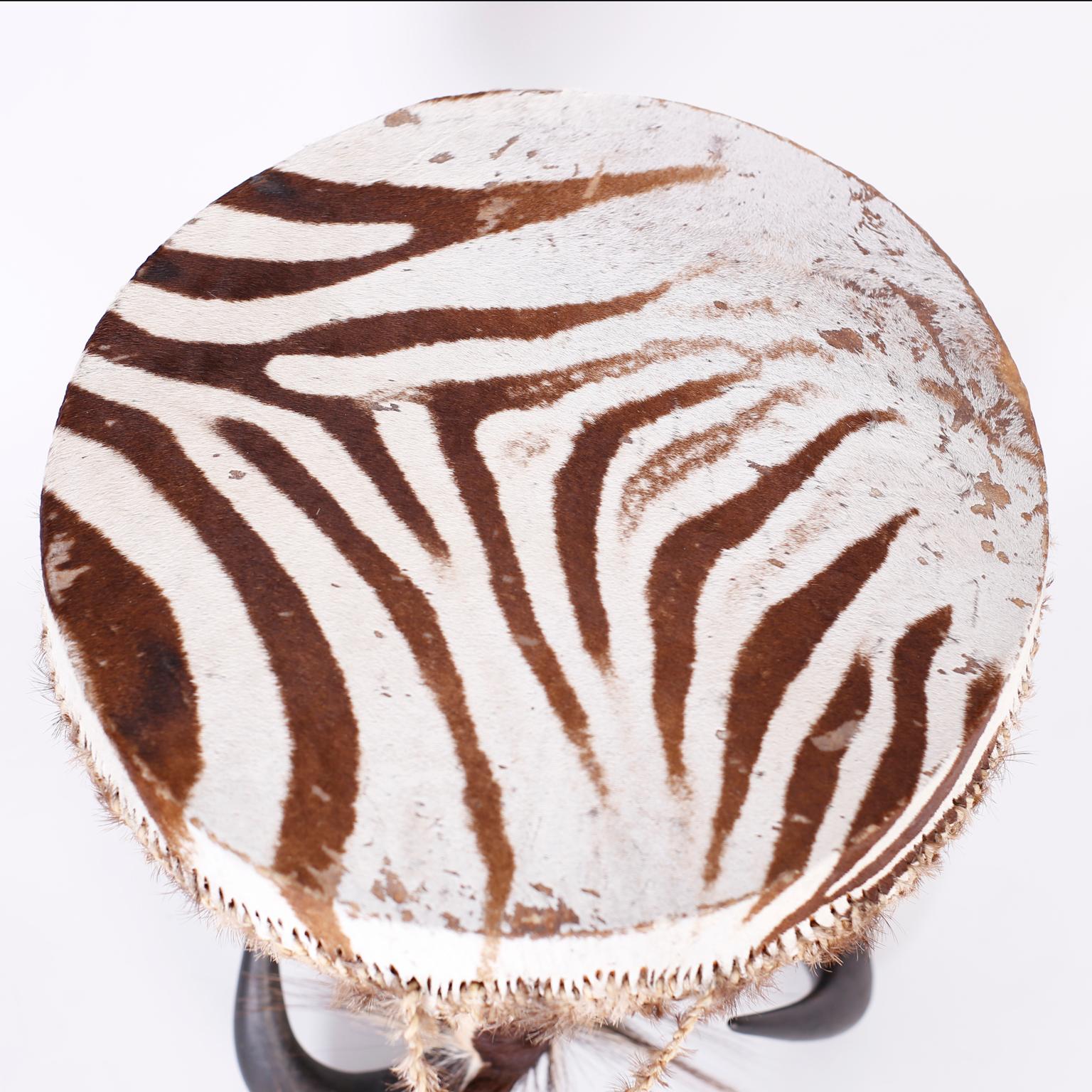 South African African Zebra Hide Drum Table