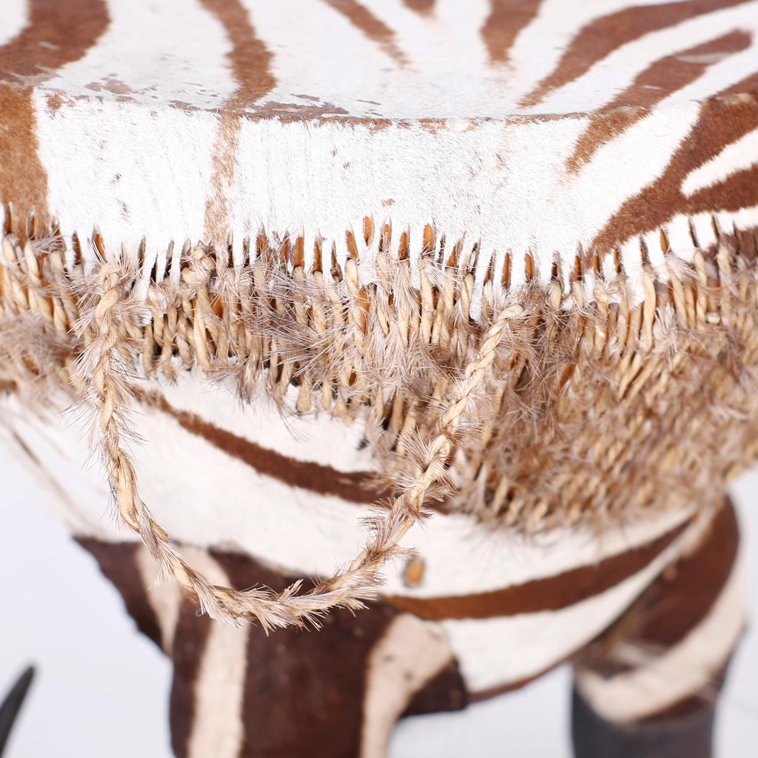 African Zebra Hide Drum Table In Good Condition In Palm Beach, FL