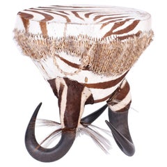 Vintage African Zebra Hide Drum Table