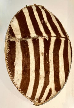 African Hand Crafted Zebra Hide Zulu Shield with Leather Lashing