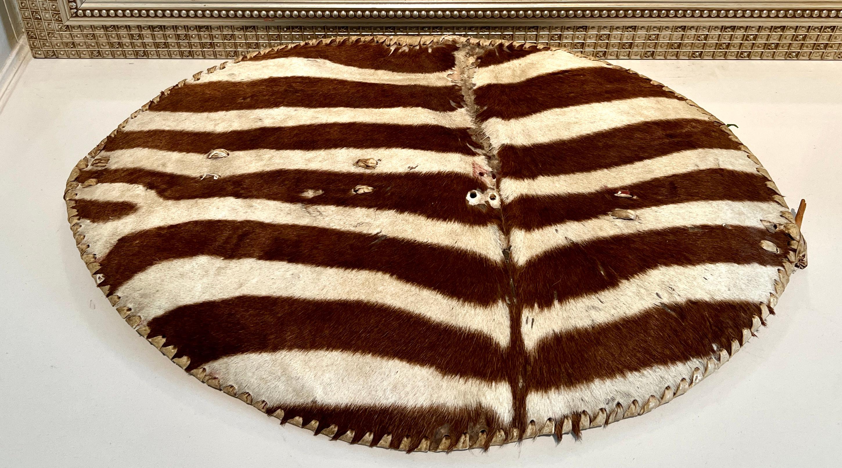 African Hand Crafted Zebra Hide Zulu Shield with Leather Lashing For Sale 1