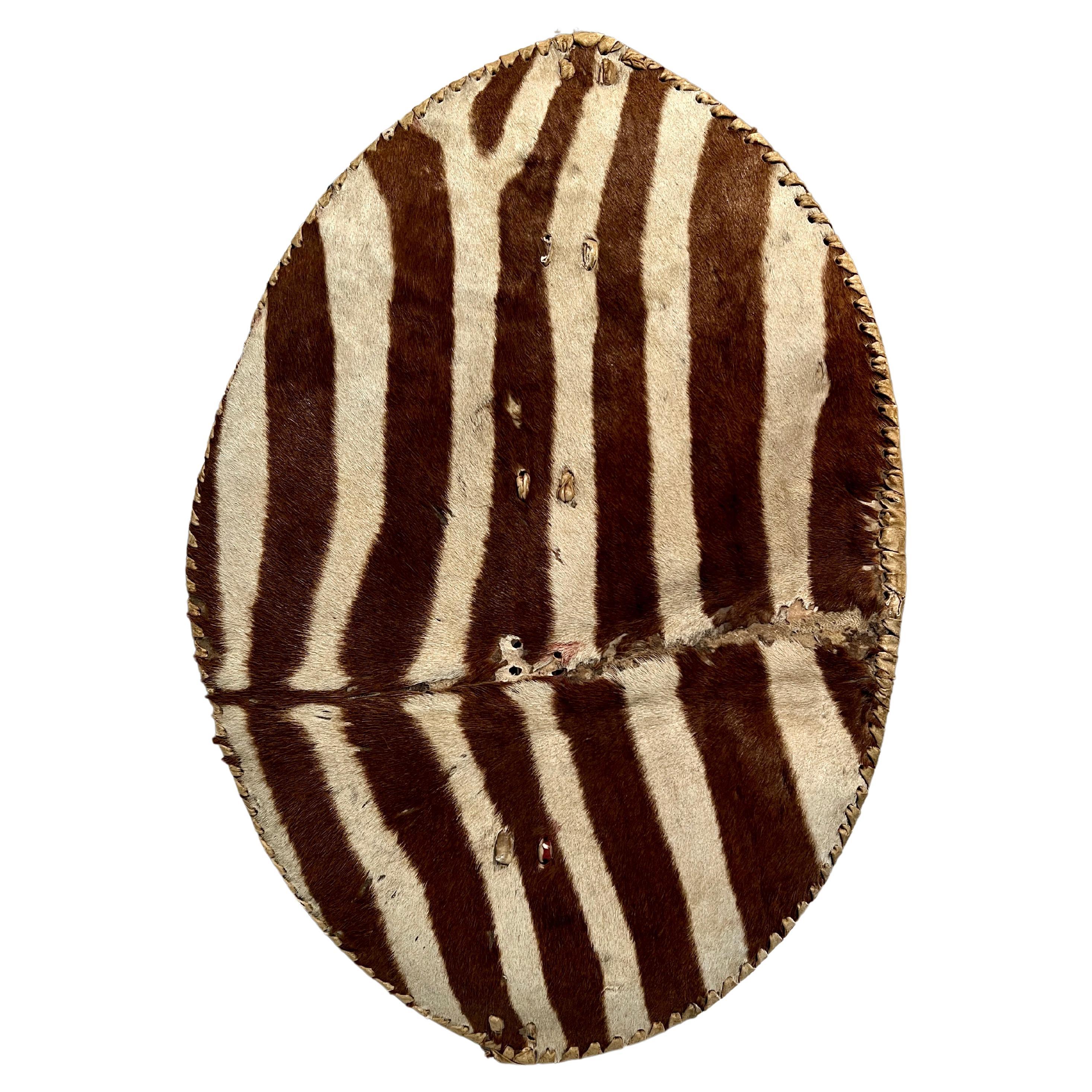 African Hand Crafted Zebra Hide Zulu Shield with Leather Lashing For Sale