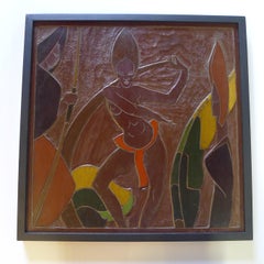 Africana Tribal Relief Panel Art Signed Jan De Swart