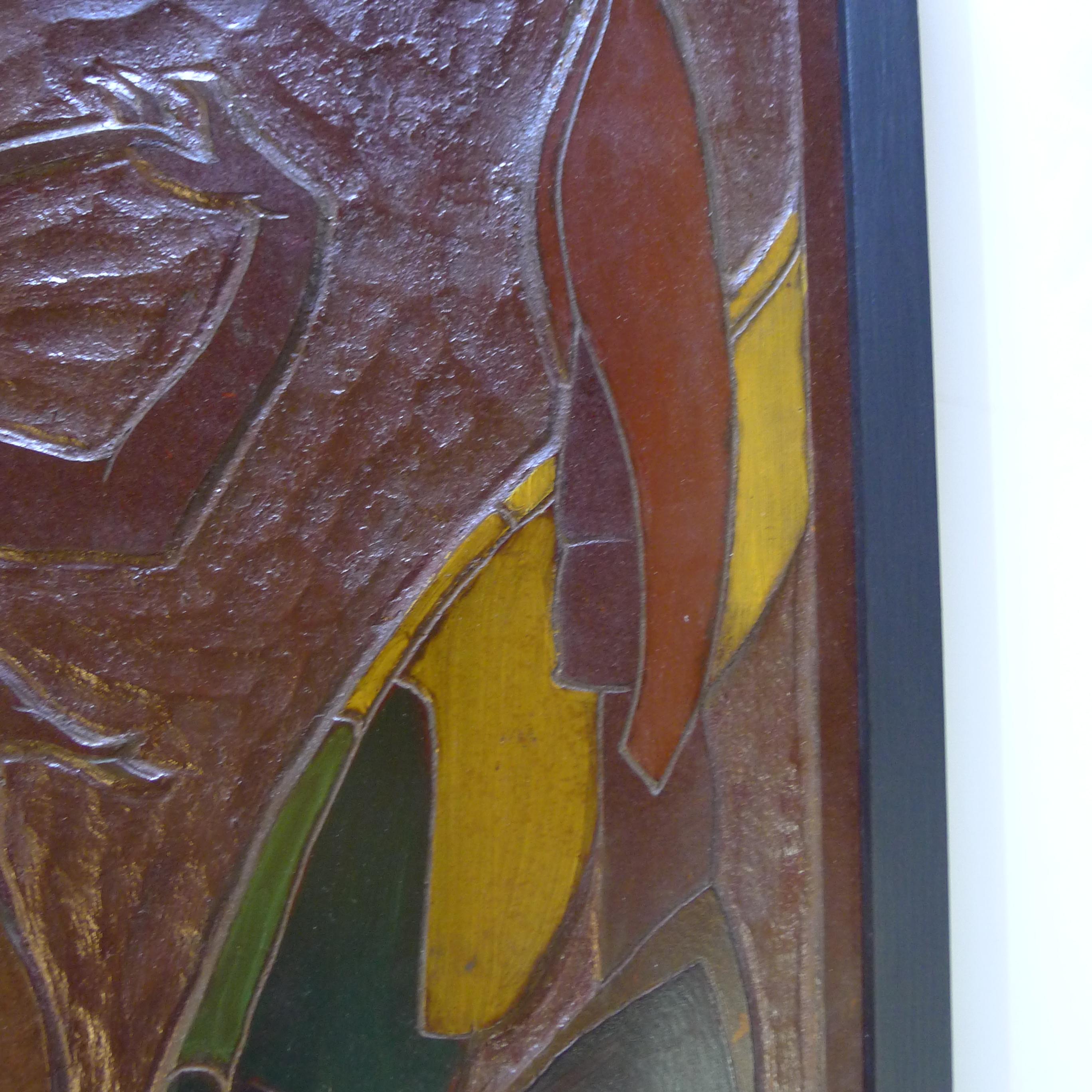 Africana Tribal Relief Panel Art Signed Jan De Swart In Excellent Condition For Sale In Los Angeles, CA